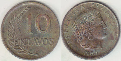 1964 Peru 10 Centavos (Unc) A008499